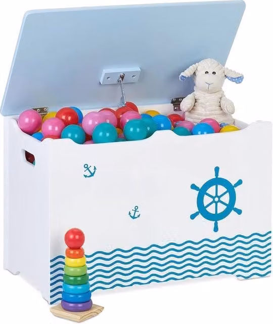 Cassetto di Giocattoli con Design Navale - Cassettone per Bambini - Dimensioni: 40 x 60 x 34 cm - Bianco/Azzurro