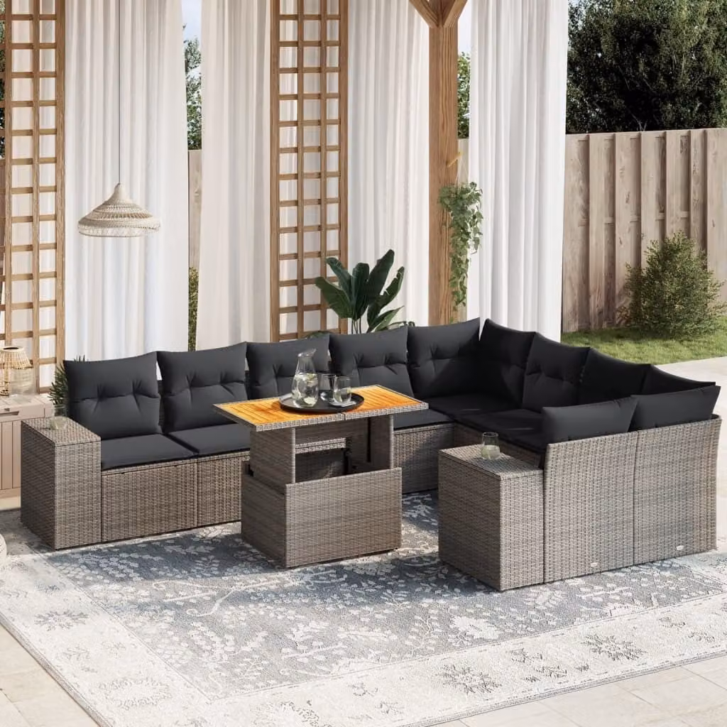 Maison Exclusive - Set Divano da Giardino 10 pz con Cuscini Grigio in Polyrattan