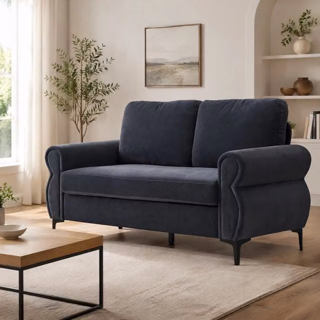 Divano moderno MIVRAY in tessuto grigio e blu con rivestimenti sfoderabili e struttura in legno e metallo per il tuo soggiorno – 1