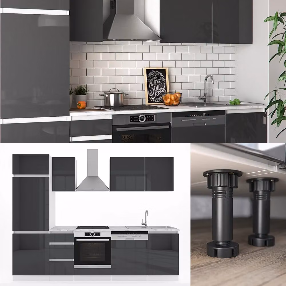 Cucina componibile Optima Vicco colore Antracite lucido e Bianco, larghezza 270 cm, con illuminazione LED integrata, senza piano di lavoro e senza maniglie – 2