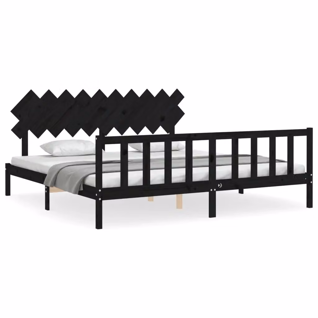 Letto con Testiera vidaXL in Legno Massello di Pino Nero L 200 x P 200 x H 30 cm – 2
