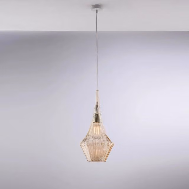 Lampadario a sospensione moderno Zeus di Bonetti Illumina in metallo bianco e vetro ambra con attacco E27