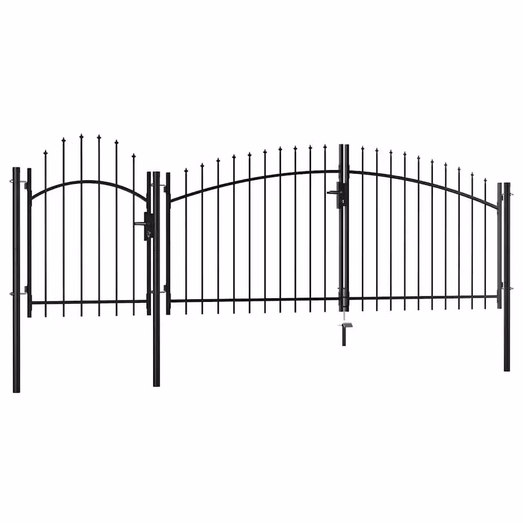 vidaXL Cancello da Giardino Doppio a Battente in Acciaio Nero L: 400 cm, H: 150 cm