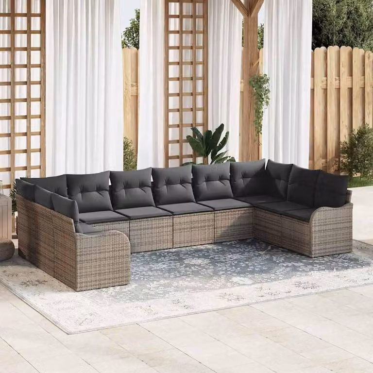 Maison Exclusive - Set Divano da Giardino 10 pcs Grigio polyrattan