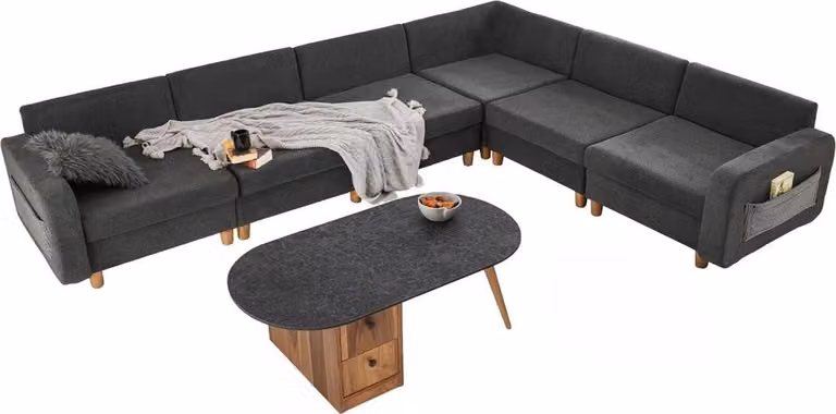 Ecksofa L-Form Sofa Grau Stoffsofa Polstersofa Großes Couch Design