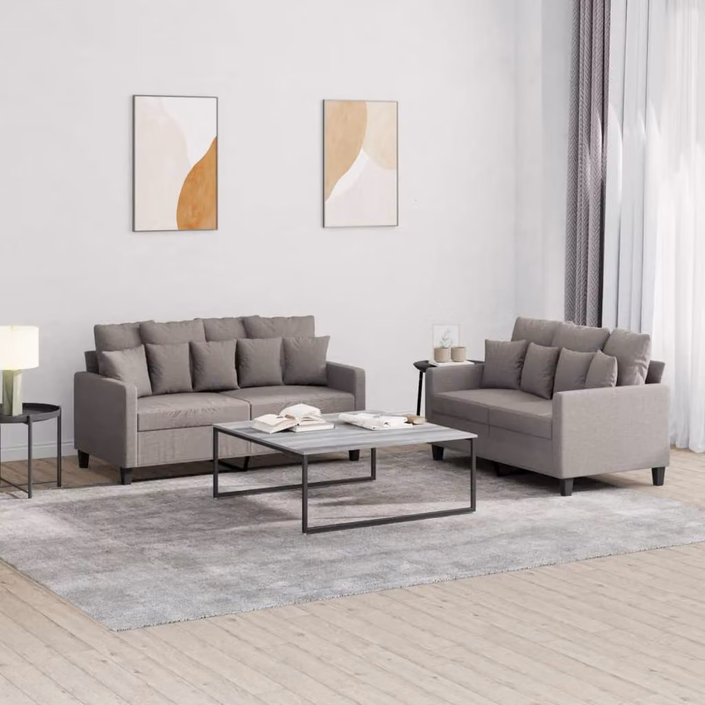 Set di 2 Divani Moderni vidaXL in Tessuto con Cuscini Beige e Grigio – 1