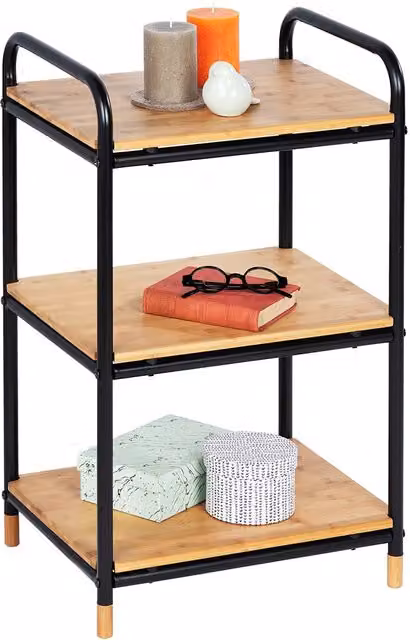 Scaffalatura a scala Wenko Loft con 3 ripiani regolabili in bambù e metallo nero, L 42 cm x P 33,5 cm x H 69 cm