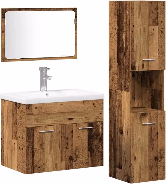 Set di mobili per il Bagno | Armadio da bagno 4 pz Marrone Legno multistrato