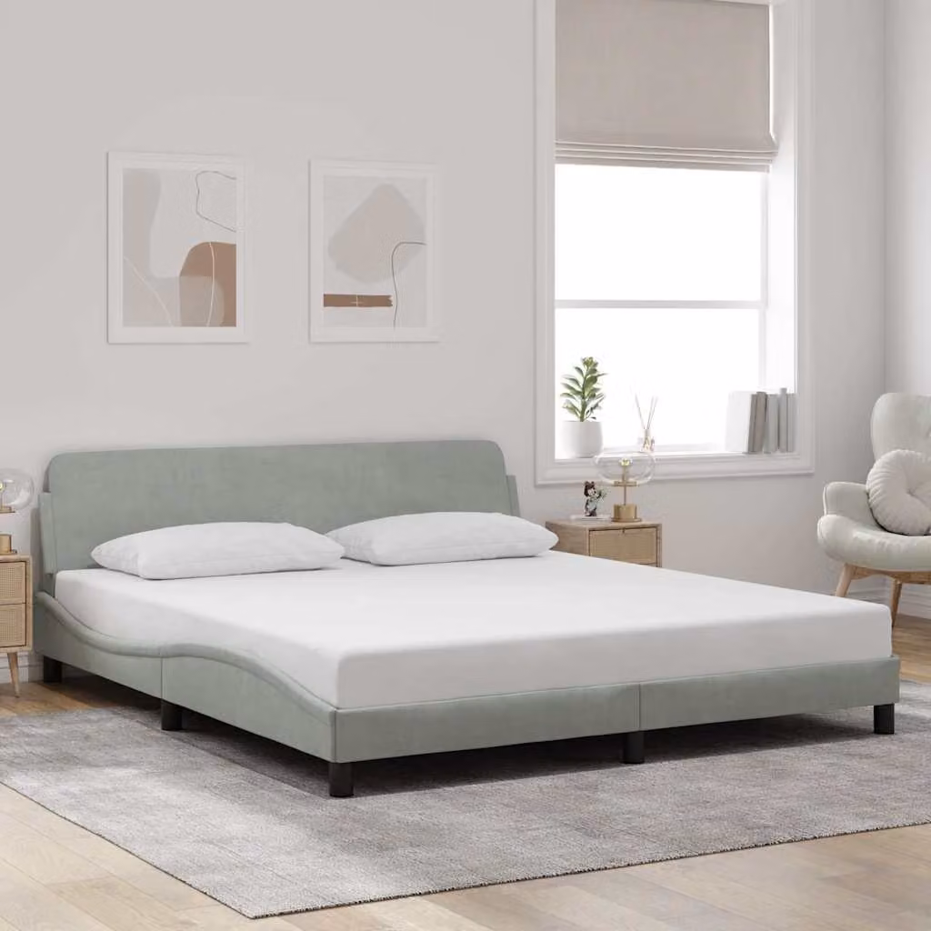 Giroletto Dover vidaXL in velluto grigio chiaro con struttura in legno e metallo L/P/H: 218 x 180 x 140 cm