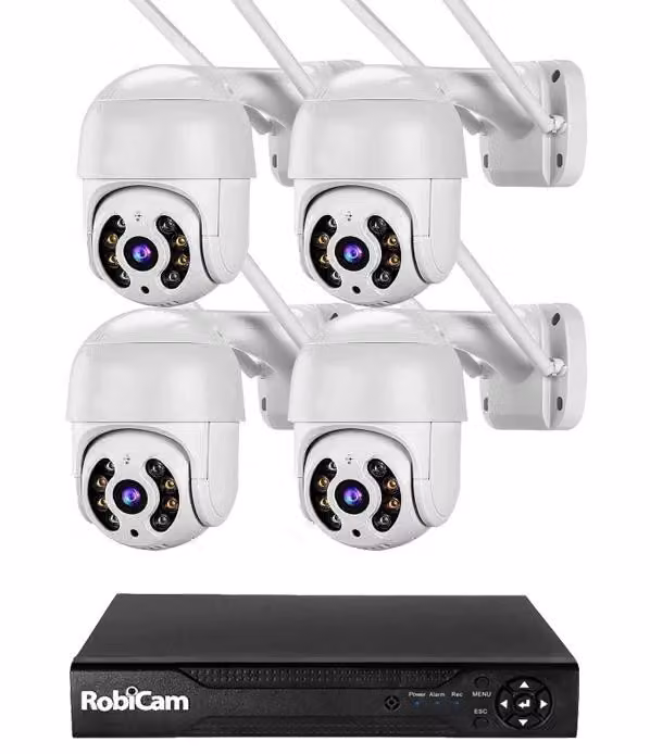 Kit 4 telecamere RobiCam, iCSee, Ultra HD 4MP, 360°, visione notturna a colori, notifiche, audio bidirezionale, registratore NVR