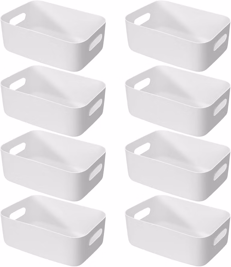 Contenitori portaoggetti 30x20x12 cm, 8 pezzi, colore bianco, in plastica, per la cucina