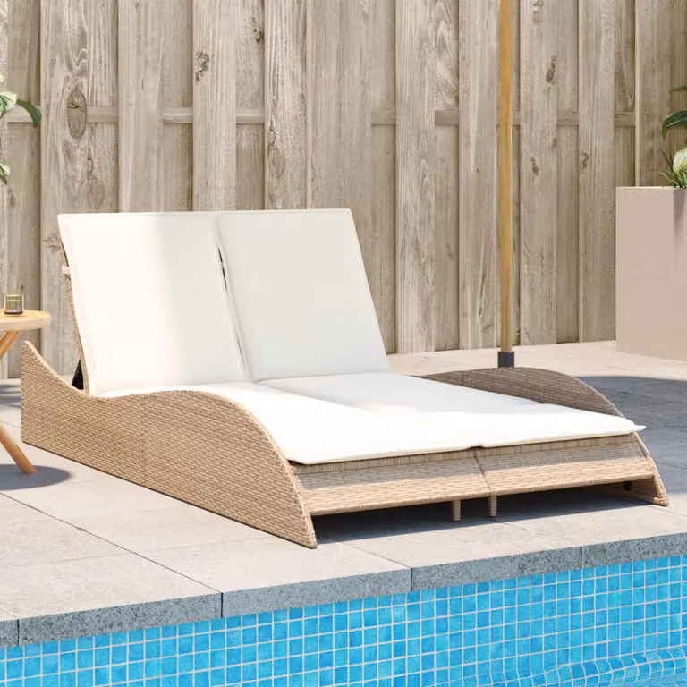 vidaXL Lettino Prendisole in Polyrattan con Cuscini Beige e Poggiatesta Regolabile L/P/H: 114 x 205 x 73 cm