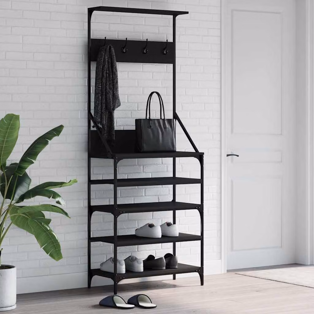 vidaXL Appendiabiti con Porta Scarpe e Panchina Nero Opaco L: 70 cm, P: 34 cm, H: 184 cm