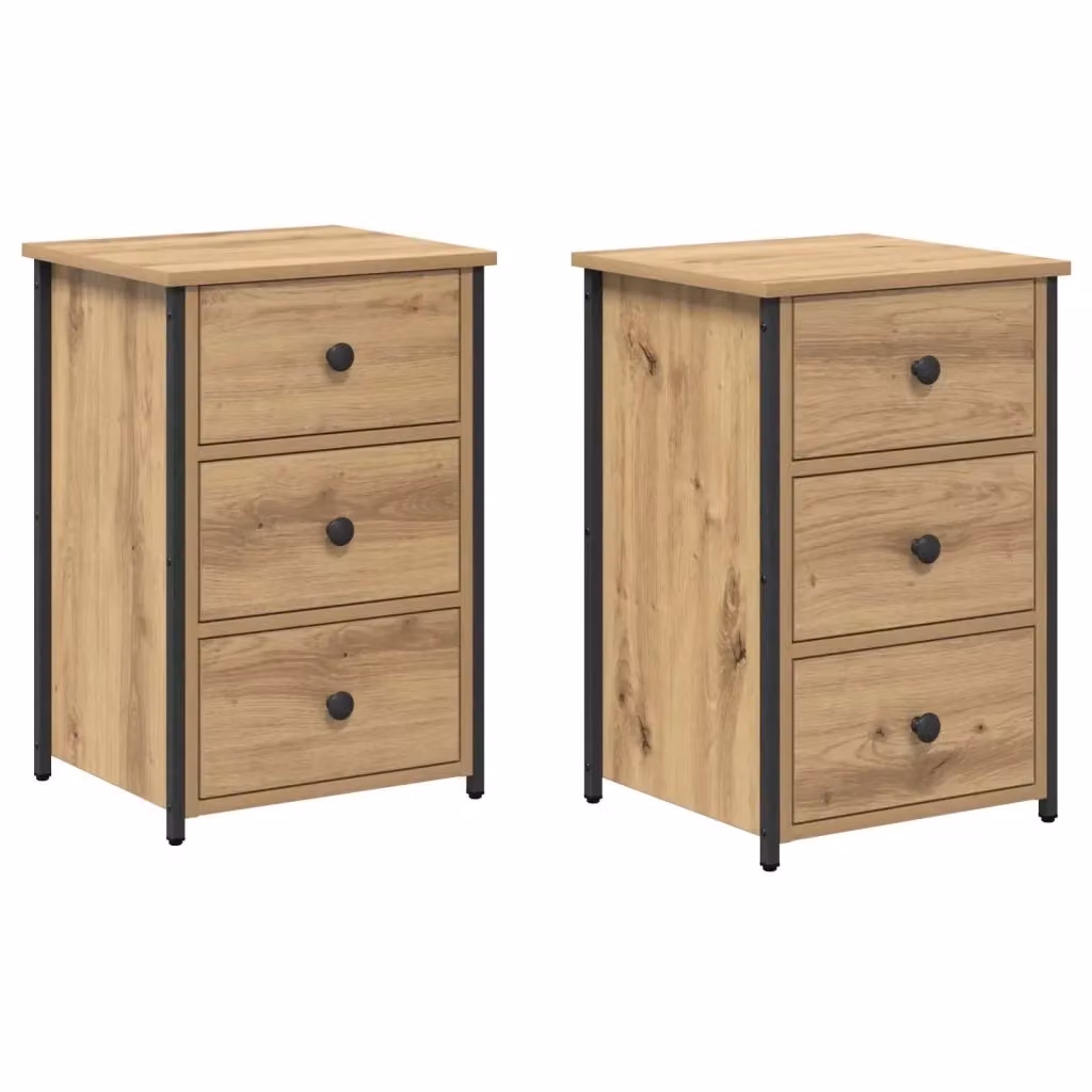 Set di 2 Armadi da Notte vidaXL in Legno e Metallo Marrone Moderno L/P/H: 40 x 36 x 60 cm