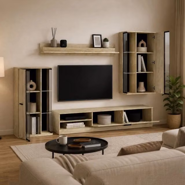 Mobile Soggiorno Limose, Parete Attrezzata Modulabile, Marrone Rovere