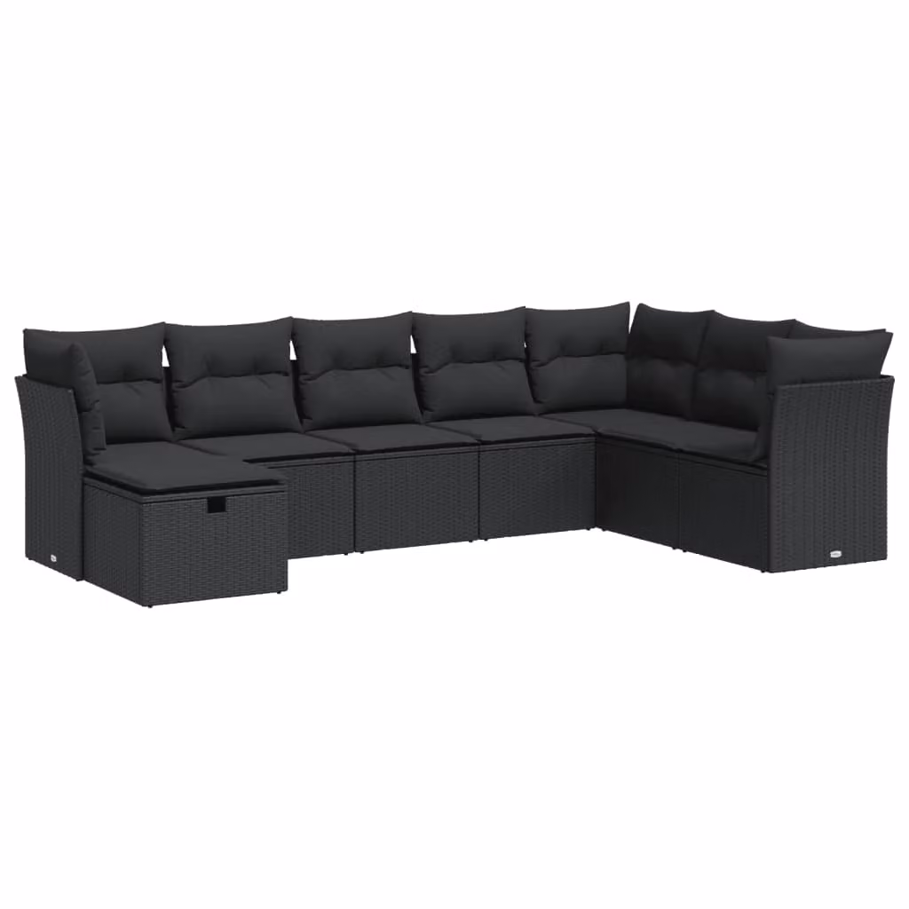 Set Divani da Giardino con Cuscini 8 pz Nero in Polyrattan