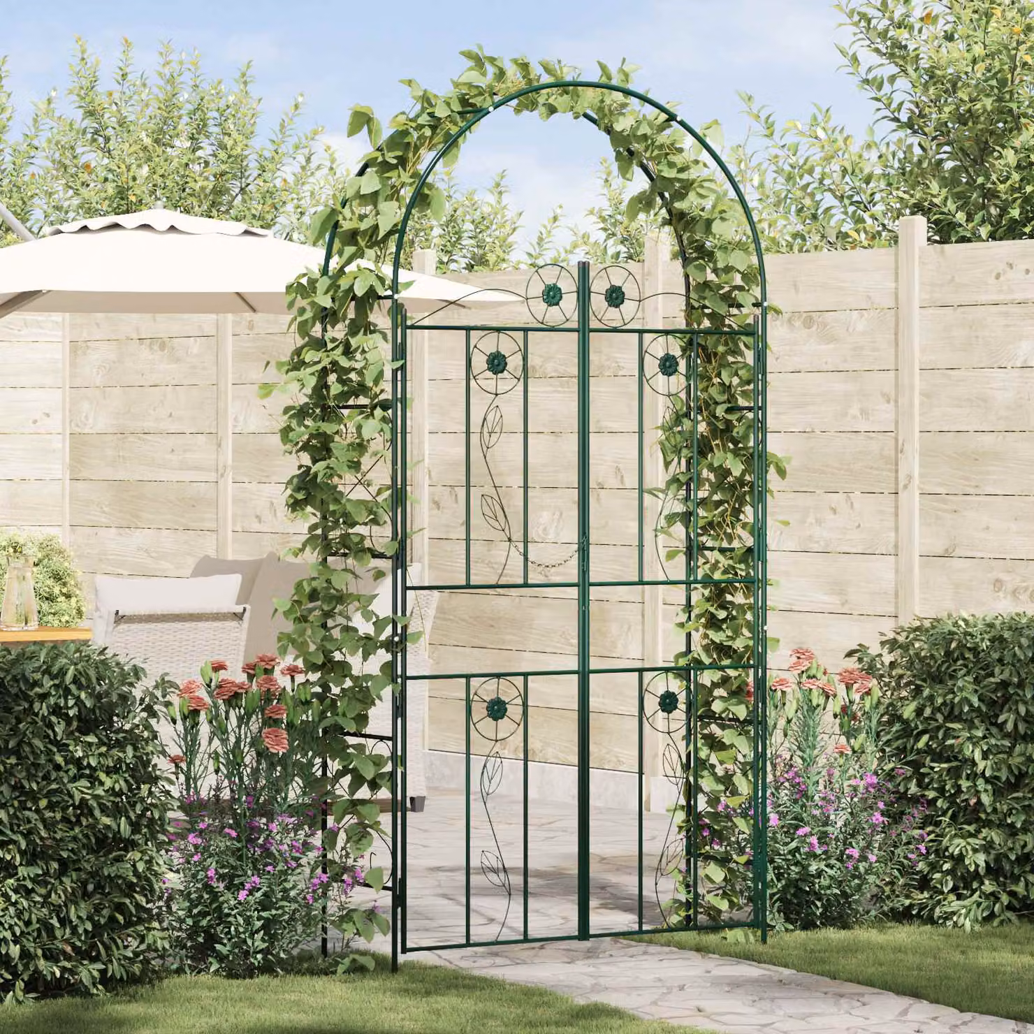 Arco da giardino vidaXL in acciaio verde L: 115 cm, P: 37 cm, H: 226 cm