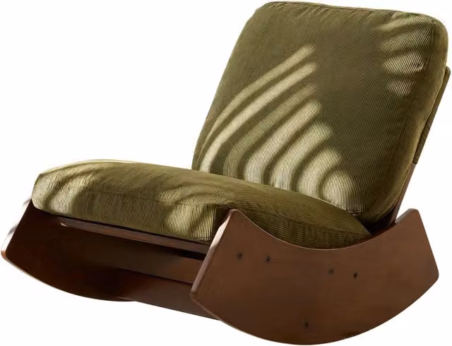 Poltrona a dondolo oscillante in velluto a coste verde, sedia da lettura confortevole, 90x61,5x71,9 cm