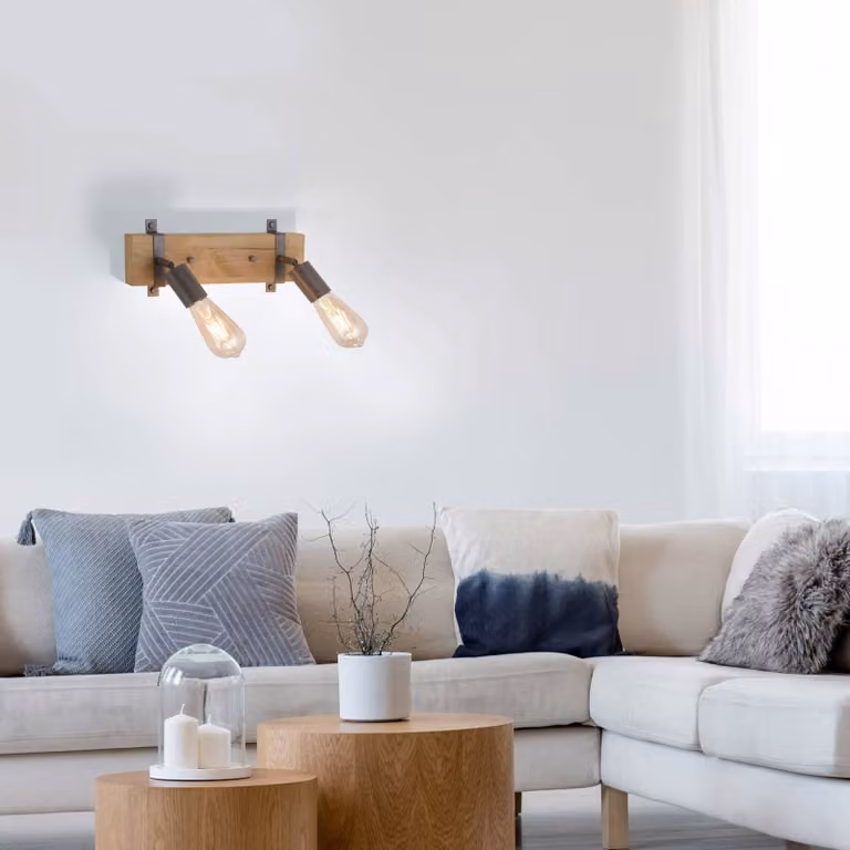JUST LIGHT. GmbH Plafoniera soffitto Slat, dimmerabile, Legno chiaro, Soggiorno / Sala da pranzo, Legno, Vintage, Plafoniera