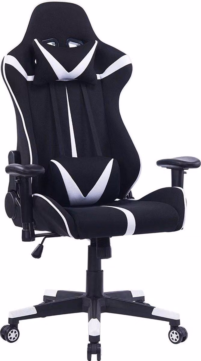 Sedia da gioco Happyment Sheffield - Con poggiapiedi - Bianco/nero - Regolabile in altezza - Ergonomica - Con braccioli
