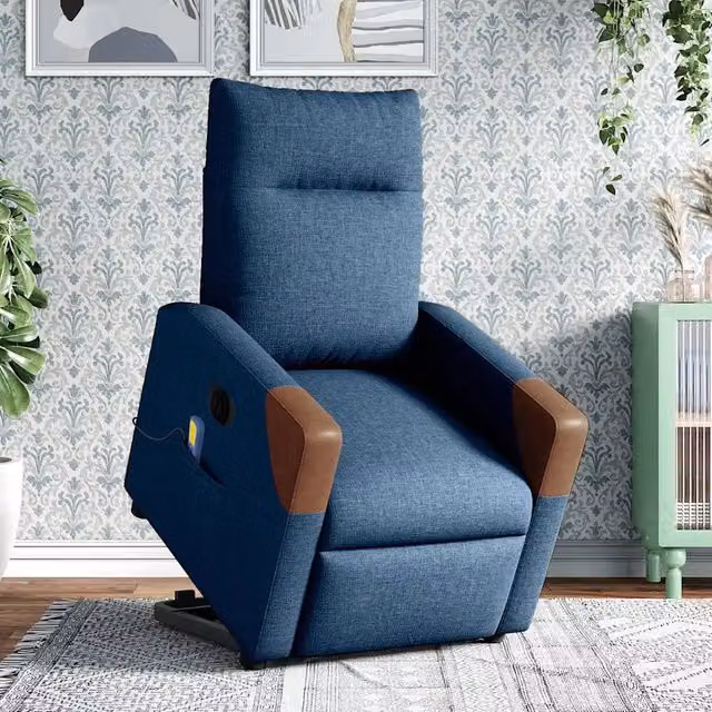 Poltrona Alzapersona Elettrica Reclinabile vidaXL in Tessuto Blu o Marrone con Supporto per Senior – 1