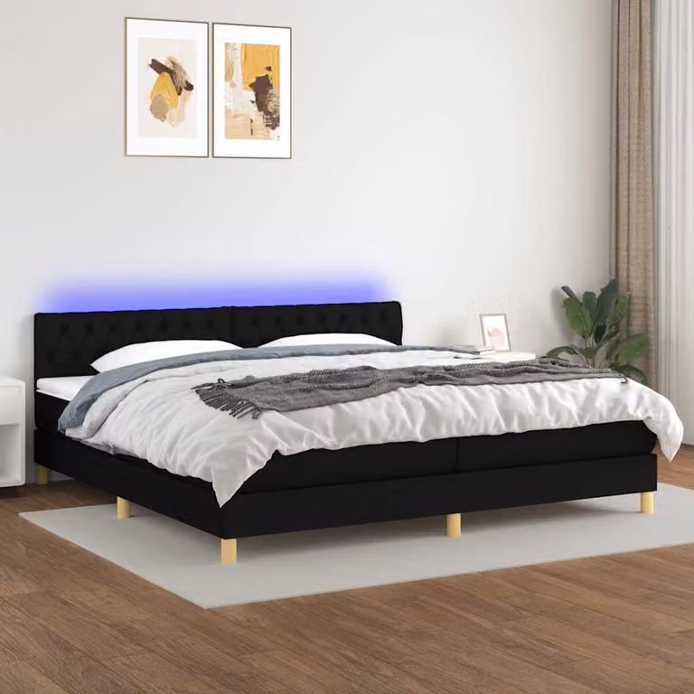 Letto a molle con materasso e illuminazione LED vidaXL, colore nero, L/P: 200 x 200 cm