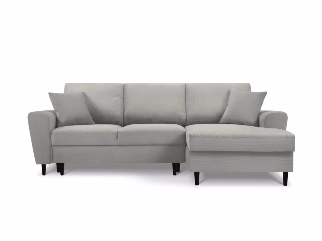 Divano convertibile angolare destro Kyoto Cosmopolitan Design a 4 posti in velluto a coste grigio chiaro con funzione letto e contenitore – 2