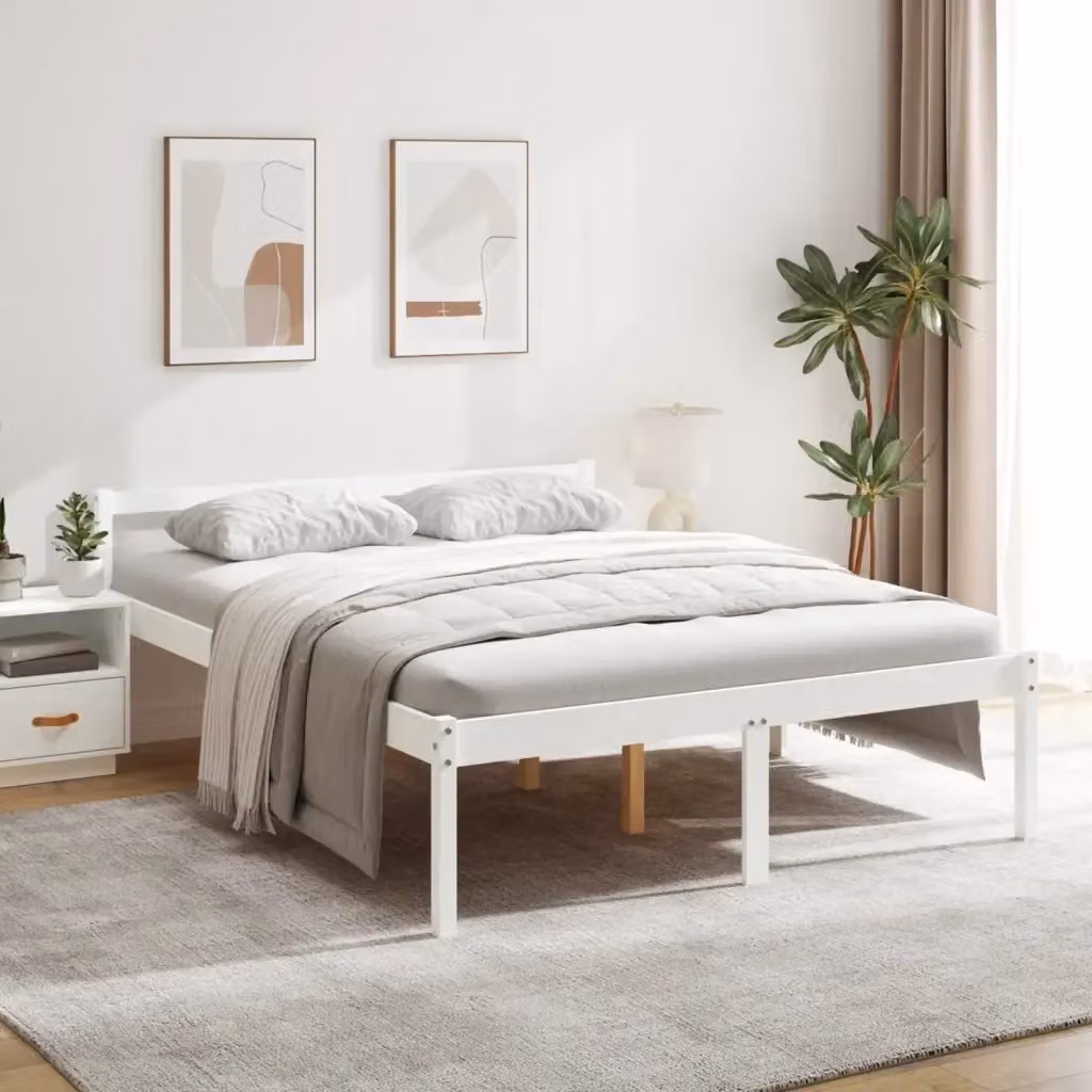 Letto matrimoniale in legno massello di pino bianco per adulti e anziani L 160 x P 200 cm – 2