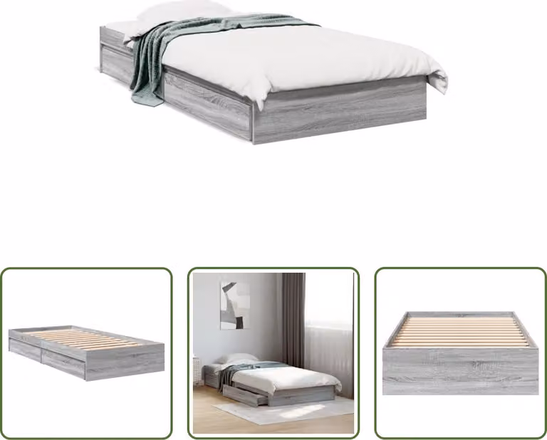 The Living Store Struttura letto con cassetti Grey Sonoma 100x200 cm in materiale ligneo