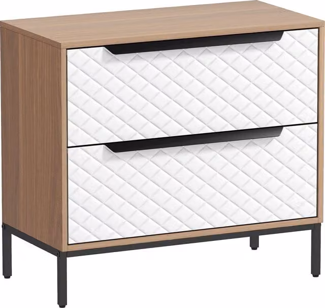 Comò HOMCOM con 2 Cassetti in Tessuto con Motivo a Diamante, Legno Naturale e Bianco
