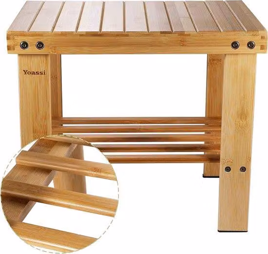 Unyqoos® – Sgabello in bambù vintage (39 x 25 x 34 cm), con superficie antiscivolo, robusto poggiapiedi, tavolino, sgabello per fiori e bambini