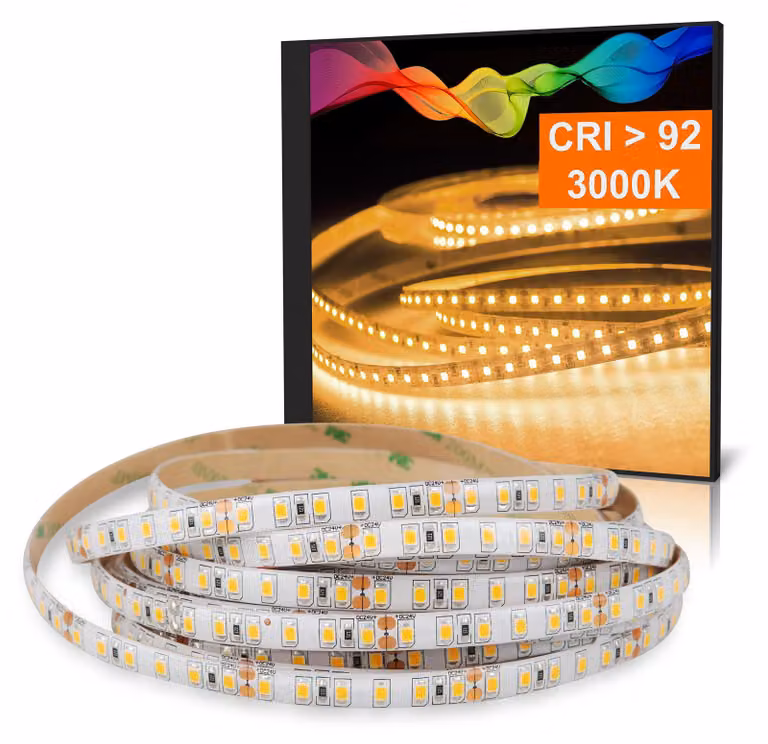 Striscia LED 2835 Bianco caldo (3000K) CRI 92 72W 5 metri 24V IP44
