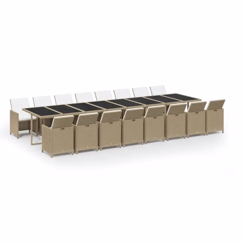 Set da pranzo da giardino vidaXL in polyrattan da 17 pezzi con cuscini beige e piano in vetro – 2