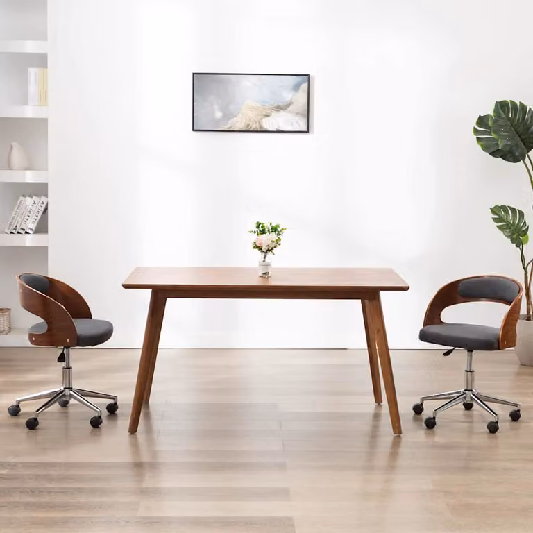 Sedia da ufficio girevole vidaXL in similpelle e legno, colore grigio