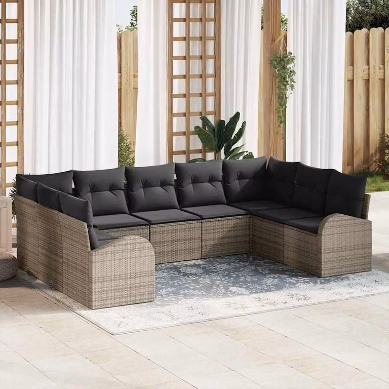 Maison Exclusive - Set di divani componibili, 9 pezzi, 9 posti, grigio, rattan sintetico