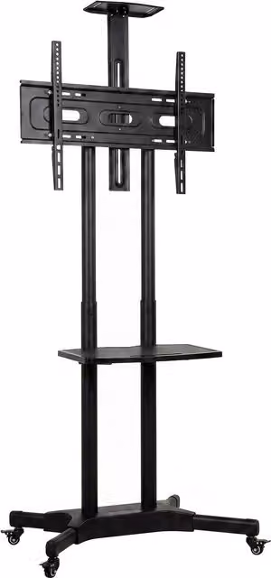 Carrello Porta TV Regolabile HOMCOM per Schermi da 32-75 Pollici, Nero, Design Moderno con Ruote e Ripiani Multimediali