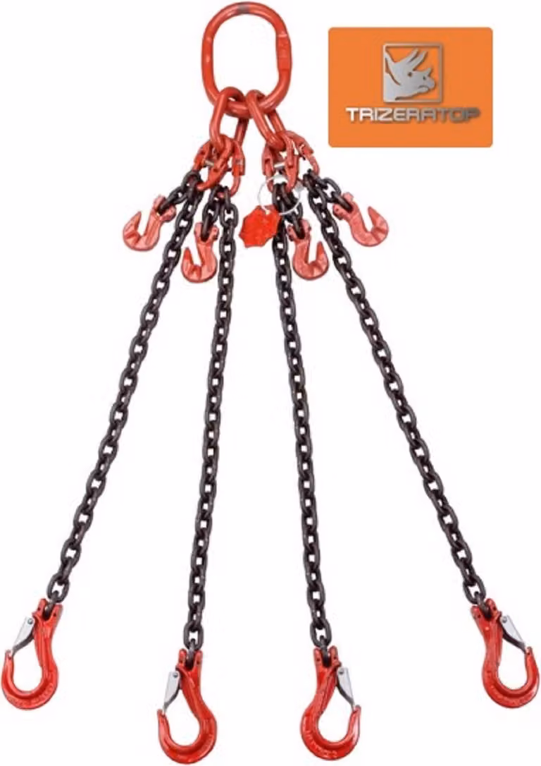Catena a 4 fili da 13 mm con gancio a forcella, capacità di carico 11200 kg, lunghezza 3,0 m, con accorciatore di catena