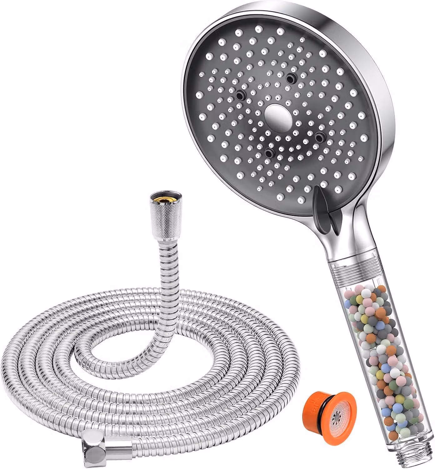 Rubinetto da doccia con tubo da 1,6 metri, 6 tipi di getto, filtro anticalcare, portata di 9 litri al minuto, ideale per il bagno