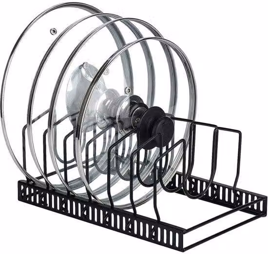 Scaffale da cucina in metallo per pentole, piatti, taglieri e padelle, realizzato in materiale di alta qualità, con 7 ripiani regolabili per gli utensili da cucina - Nero