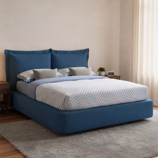 Letto contenitore matrimoniale Adi Talamo Italia con rivestimento in tessuto blu, adatto per materasso 160x200 cm – 1