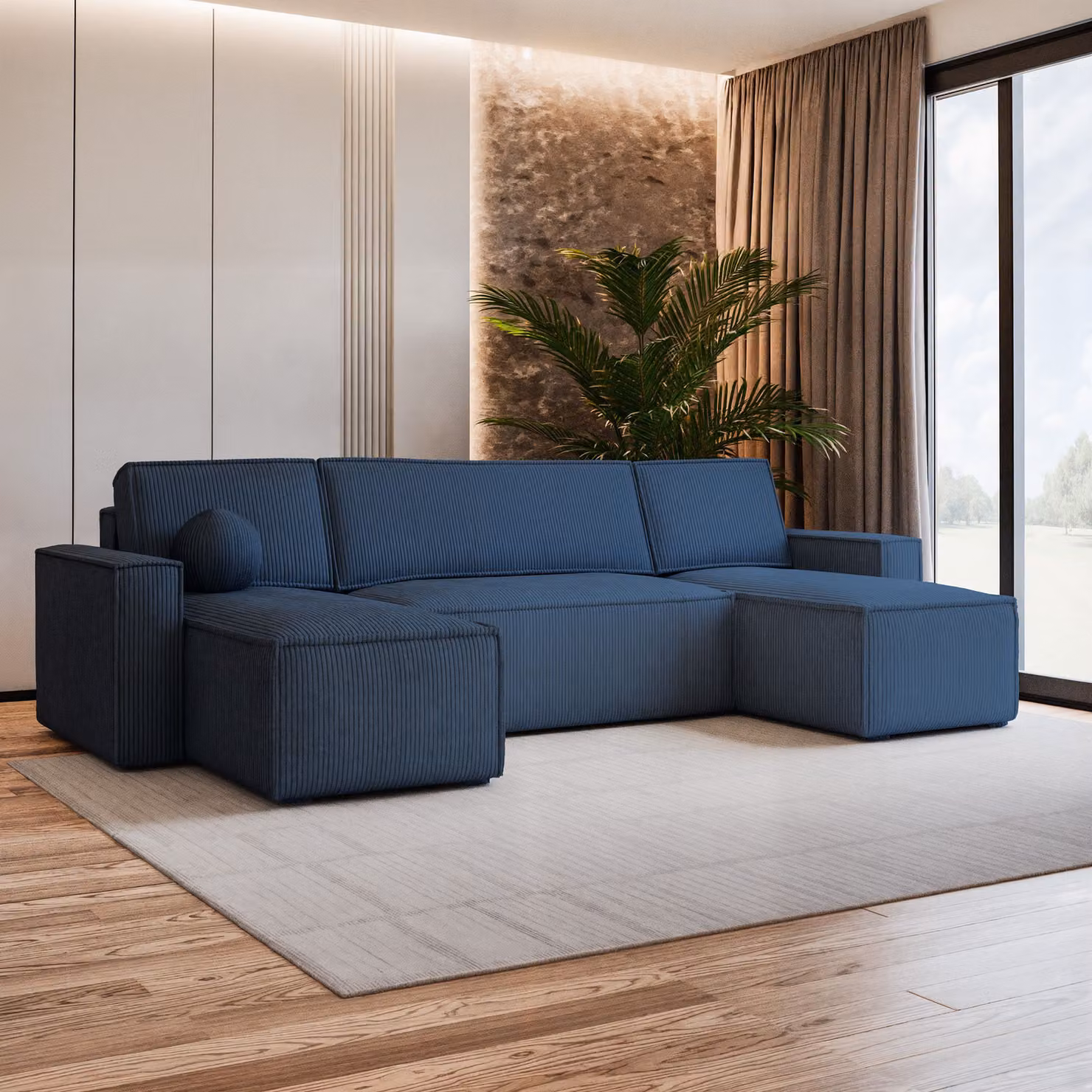 Divano angolare Masseno PESANO P con funzione letto a U, divano con box letto, divano da salotto, divano, divano, divano letto, set di divani - blu, POSO 05