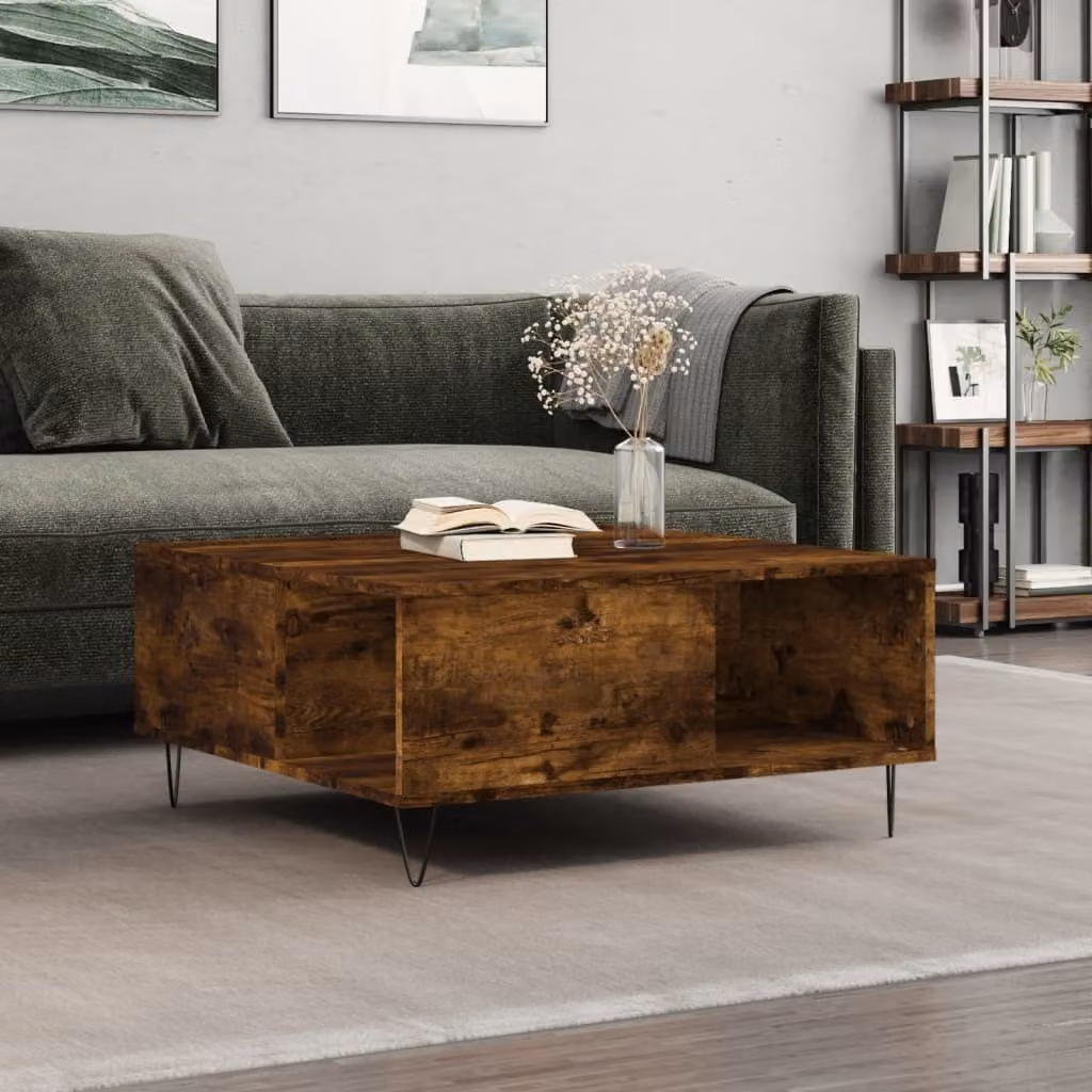 Tavolino The Living Store in rovere fumé 80x80x36,5 cm Materiale in legno