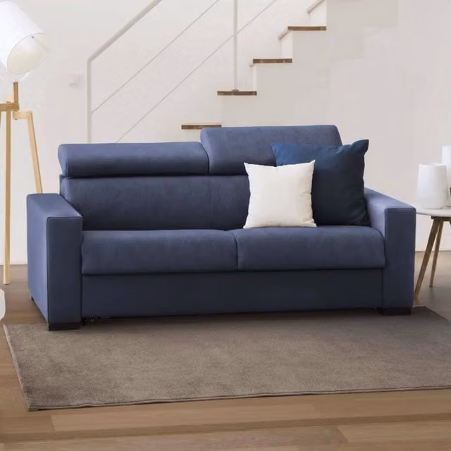 Divano Letto Alinia Talamo Italia Blu con Rivestimento Sfoderabile e Poggiatesta Regolabile L: 160 cm, P: 95 cm, H: 85 cm