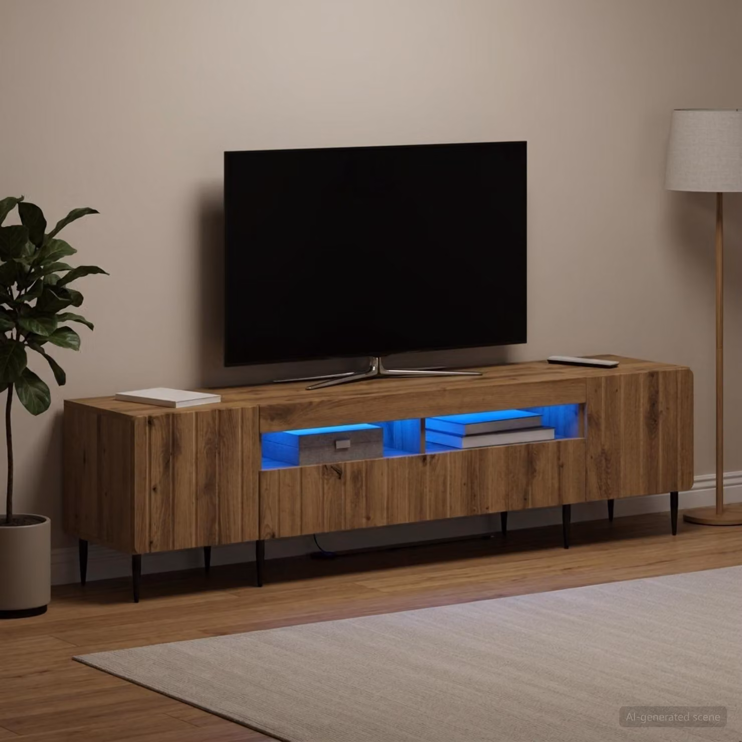 Mobile TV Unit vidaXL ZWOLLE Moderna in Legno MDF Rovere e Grigio con Illuminazione Integrata e Compartimenti Media
