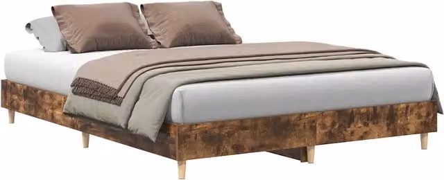 Letto matrimoniale moderno in truciolato e MDF colore Rovere Fumo L: 150 cm, P: 200 cm, H: 153 cm