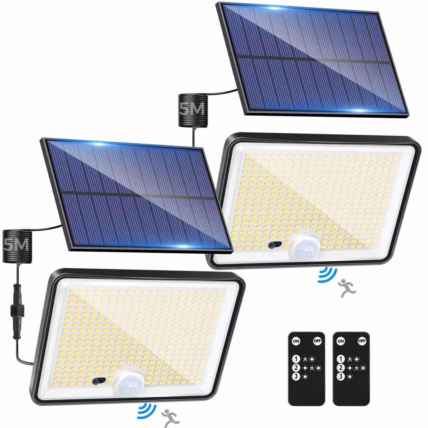 Set di 2 lampade solari con sensore di movimento, 342 LED, grado di protezione IP65, 3 modalità