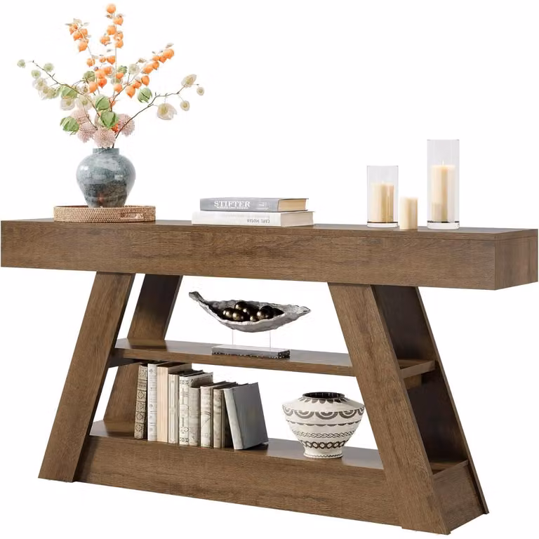 Tavolino laterale - Tavolino consolle - Tavolino a parete - Tavolino d'ingresso - Mobiletto contenitore - Design rustico - Larghezza 160 cm - Piano robusto