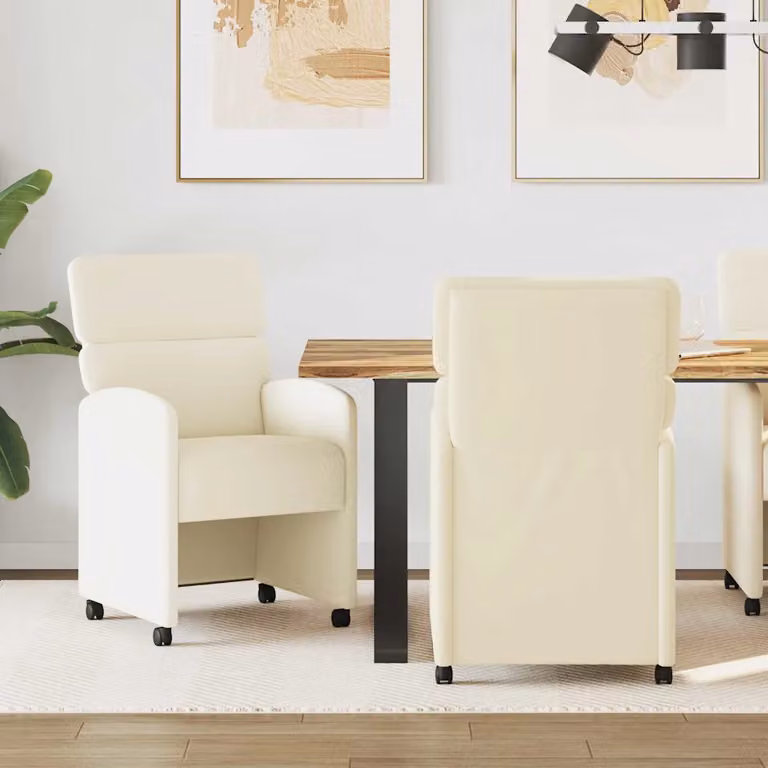 Set di 2 sedie da pranzo con ruote vidaXL in pelle sintetica color beige