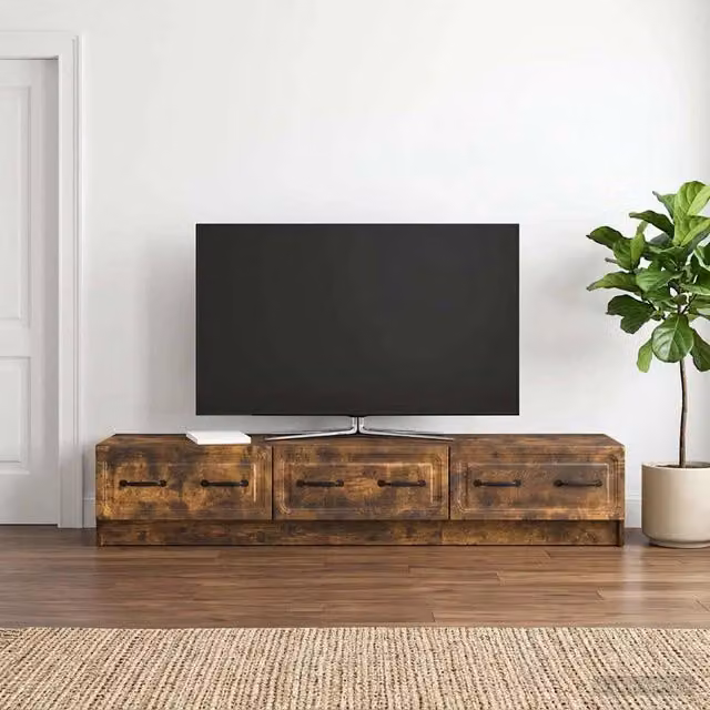 Mobile TV moderno vidaXL in legno e metallo color marrone L: 147 cm, P: 34,5 cm, H: 27 cm