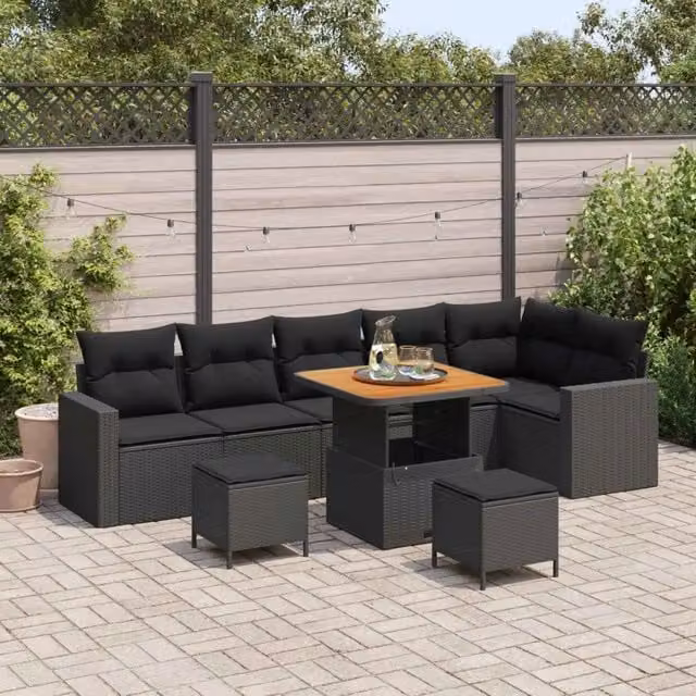 Set Divano da Giardino 11 pz 7-Numero di posti Nero polyrattan 3363579